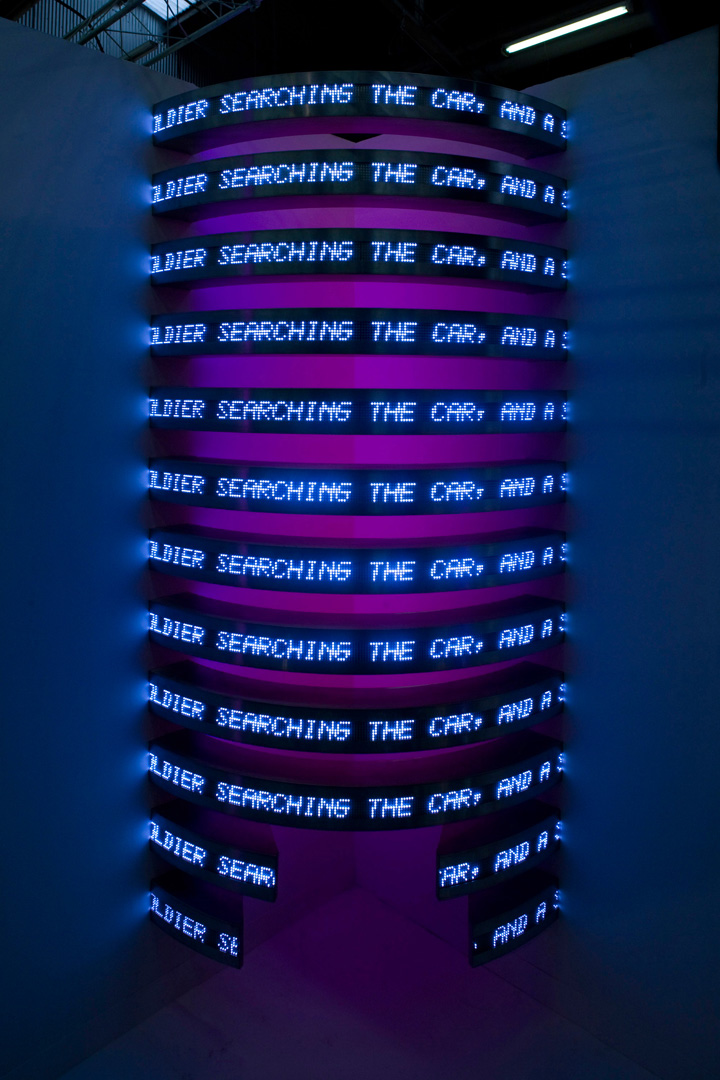 Jenny Holzer - Thorax, 2008, 12 double-sided, curved LED signs (lower two signs with two elements each): white diodes on front; red & blue diodes