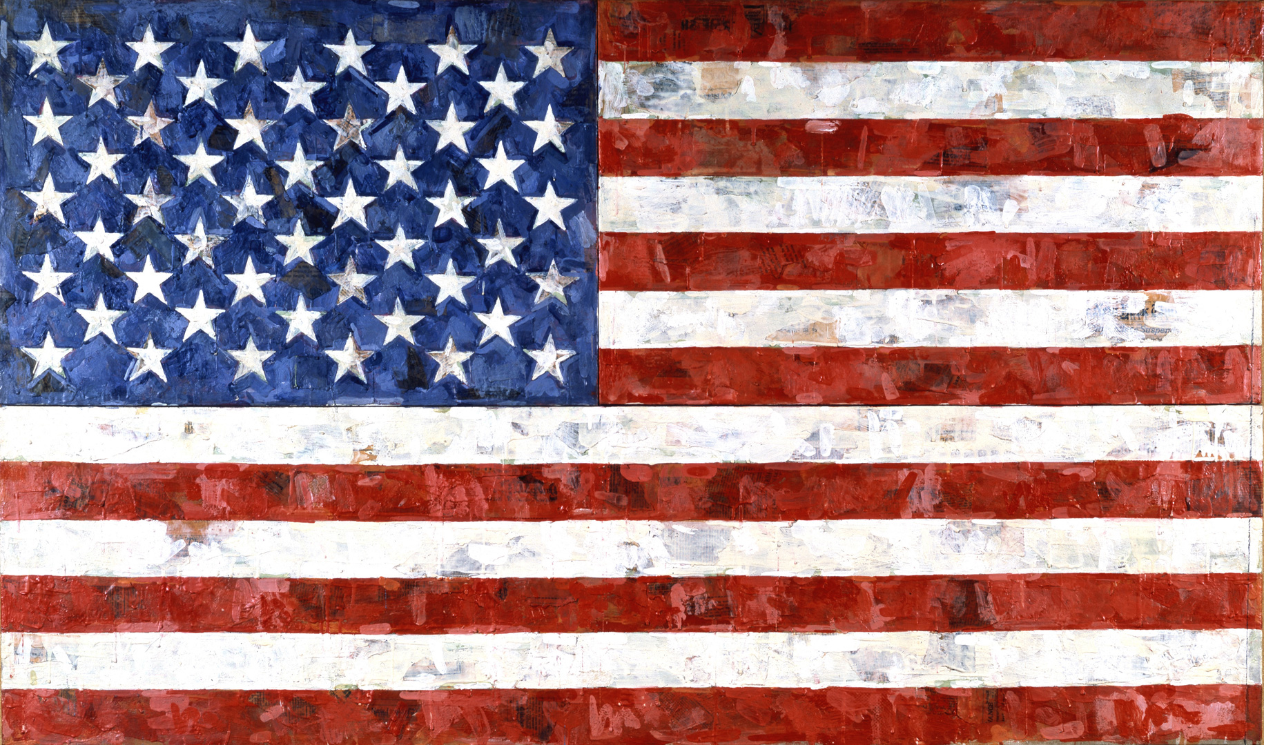 Jasper Johns - Flag, 1967, encaustic and collage on canvas (three panels)