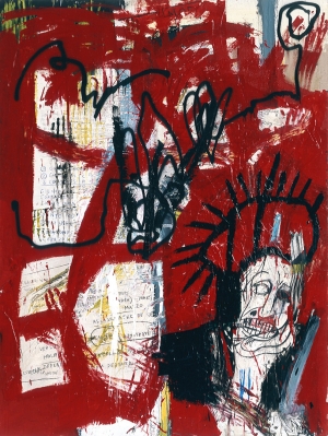 Jean-Michel Basquiat  -  Untitled，1981，丙烯酸，油烟，纸拼贴画和帆布喷漆