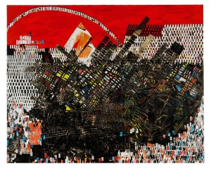 马克布拉德福德-焦土，2006年，广告牌纸，摄影复制品，丙烯酸凝胶介质，复写纸，丙烯酸涂料，漂白剂，帆布上的其他混合介质