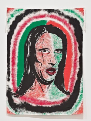 麦克·凯利-《橙色与绿色》(来自“三色堇金属/三叶草蹄”系列)，1989年，丝网印刷在丝绸上