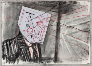 威廉·肯特里奇（William Kentridge）&ŧ039；其他面孔的绘画&ŧ039；，2011年，木炭、彩色铅笔和纸上的分类账纸