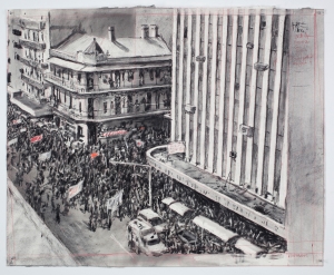 威廉·肯特里奇（William Kentridge）&ŧ039；其他面孔的绘画&ŧ039；，2011年，纸上炭笔和彩色铅笔