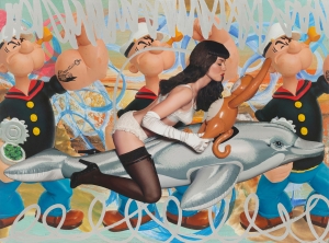 Jeff Koons  - 海豚和猴子三联妇女（Seascape）的女孩，2010年，油在帆布上