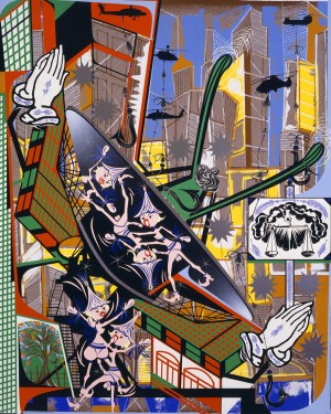Lari Pittman - Like You, hope and Wanting But Not Liking, 1995，桃花心木面板上的醇酸和金属油