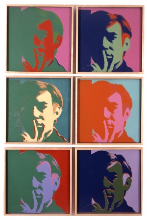 安迪·沃霍尔的《自画像》，1966年，亚麻布上的丙烯、丝印墨水、铅笔和圆珠笔
